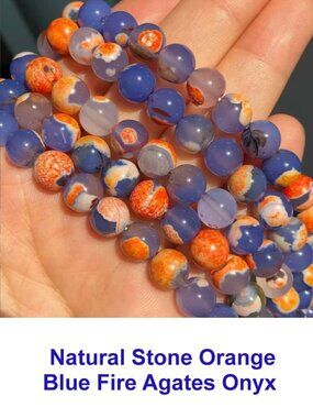 Natural Stone Orange Blue Fire Agates Onyx 15" Strand 6mm